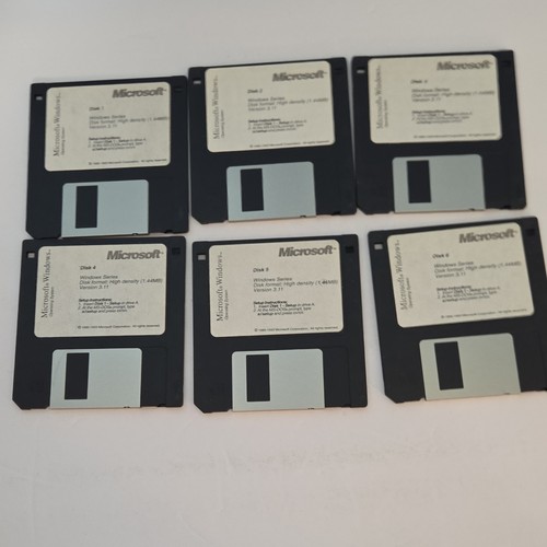 Microsoft Windows 3.11 OS 3.5" Floppy Disk Set 1-6 English Commercial 3.x