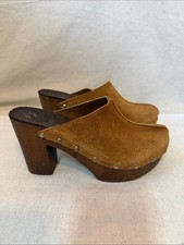 Vintage Tan Suede Wood-Soled Clog Mules