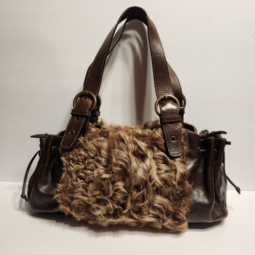 Roberta Gandolfi Leather & Real Fur Unique Purse Handbag Tote Made in Italy