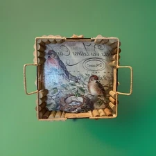Wine Cork Tray w/ Bird Design and Handles-11" x 11" Decorative Collectible