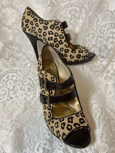 Michael Kors Leopard Print Calf Hair Leather Shoes Open Toe Size 8M Women - Picture 1 of 20