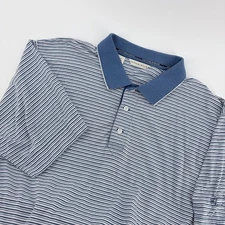 Cutter and Buck  Polo Shirt Mens Medium Striped Blue White Golf Resort Logo