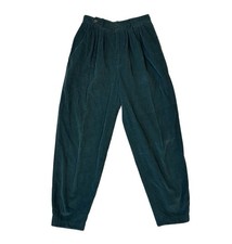 Vtg 90s Liz Claiborne Corduroy Pants Womens 10 Green Pleated Cotton Straight Leg