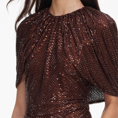 Self Portrait TOP BROWN RHINESTONE CAPE SLEEVE $ 480 Size US 4 UK 8