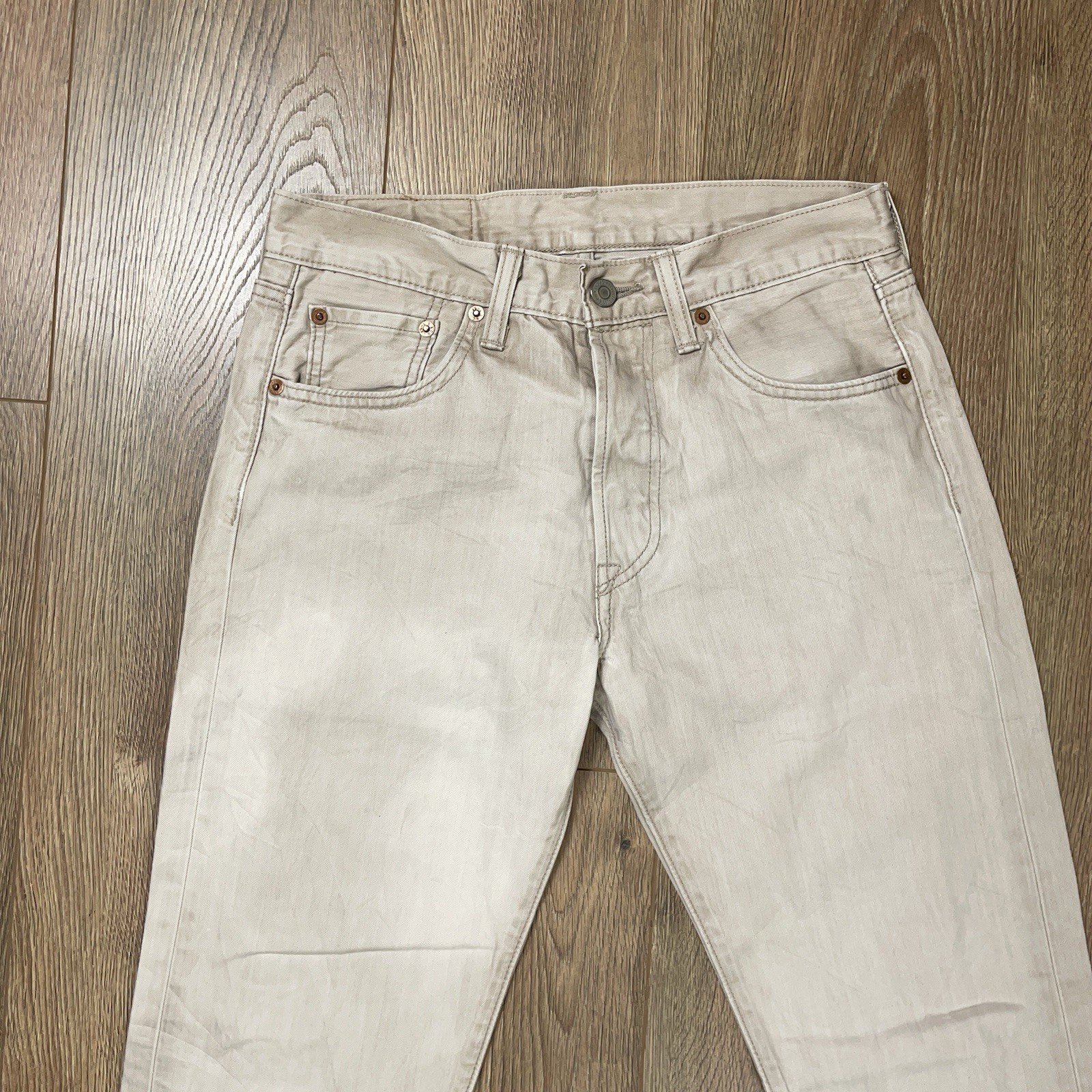 Levi's 501 Jeans Mens 30 Waist Straight 30W 34L Off White Denim Cotton Button thumbnail 2