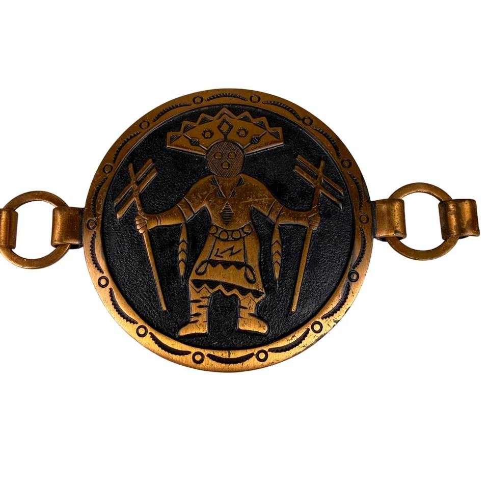 Cinturón de eslabones artesanal de cobre negro patrón guerrero diseño único Foto 2 de 4