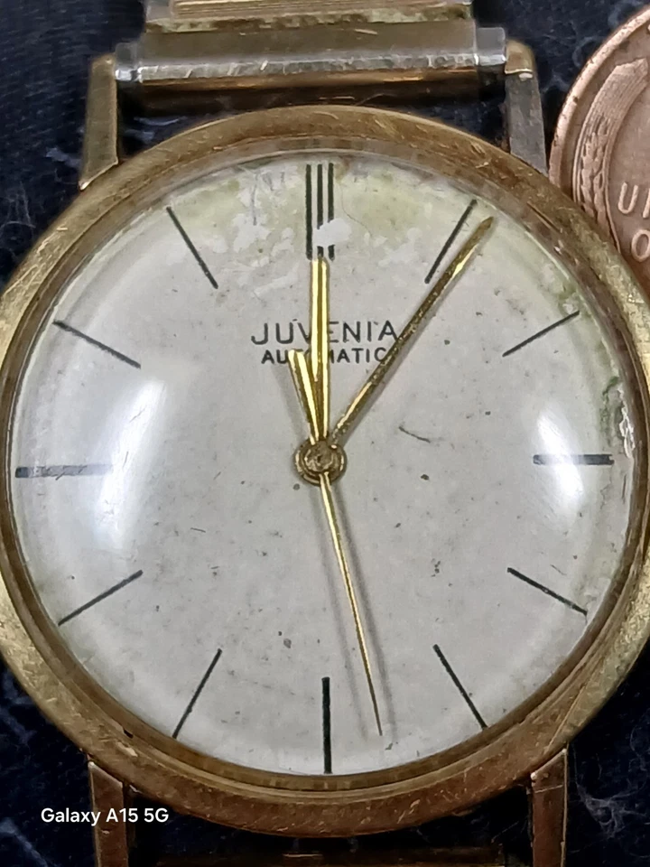 Reloj Hombre Juvenia Automático Bisel Oro Sólido Años 60 Funcionando Raro Hecho en Suiza Foto 3 de 4