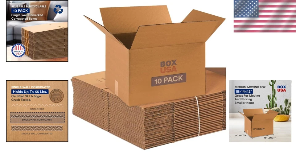 Moving Boxes Medium Corrugated Cardboard 18x14x12 Packing Shipping Storage - Image 2 of 4