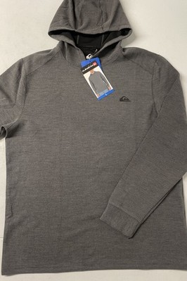 QUIKSILVER Mens Textured Hoodie Pullover Hooded Shirt DRYFLIGHT LARGE GRAY Waffl