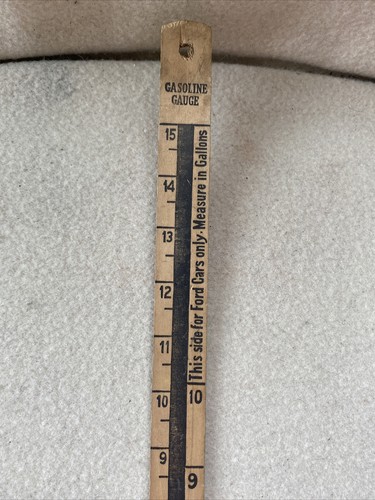 Regla de medidor de gas Ford de madera de colección, garaje Dante, SD So Dakota, Sykora Buick Olds - Imagen 6 de 12