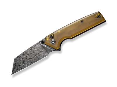 CIVIVI Amirite 4 Reverse Tanto Ultem Amber Damascus Button Lock - 01WE1100DAM