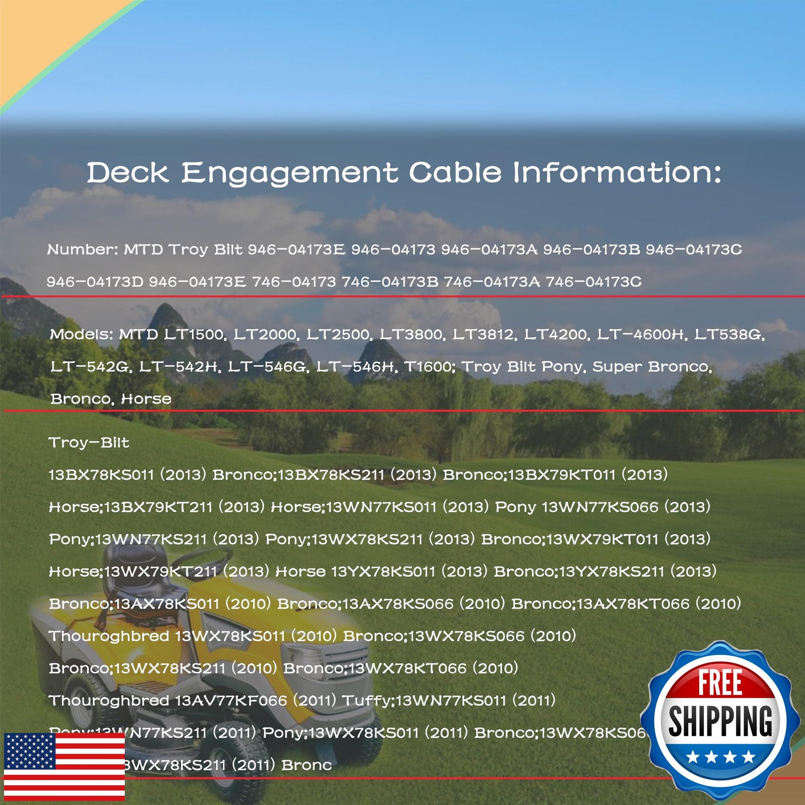 PELIF 946-04173E Deck Engagement Cable Fits MTD Troy-Bilt Lawn Mower Replaces