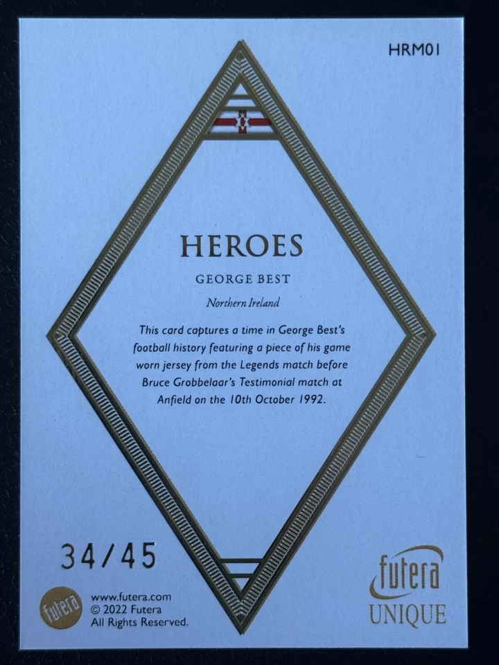 Futera 2022 Mundial Fútbol Único Héroes Irlanda del Norte George Best/45 Juego U Foto 2 de 2