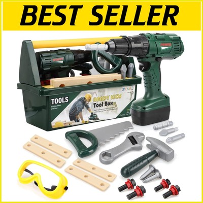 Kids Tool Set for Toddlers - Realistic Electric Drill & 18 Piece Toy Toolbox