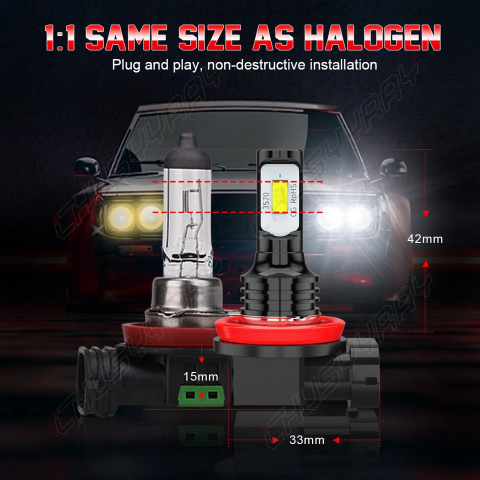 For Nissan Maxima 2009-2014-6PCS LED Headlight Hi/Lo+Fog Light Bulbs Combo Kit - Image 4 of 4