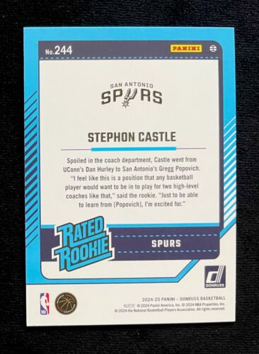 Stephon Castle 2024-25 Panini Donruss Winter Rated Rookie Holo Foil SP Card #244 - Picture 3 of 4