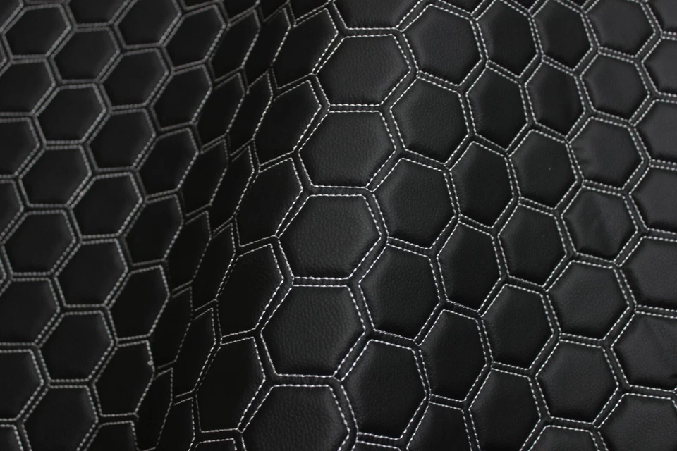 Tecido de estofamento de carro de couro sintético granulado vinil acolchoado hexagonal | 2"-5cm costurado - Imagem 3 de 4
