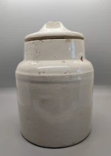 Vtg Weir Cream Colored Crock Jug Bean Pot Missing with Lid - Missing Bale Handle