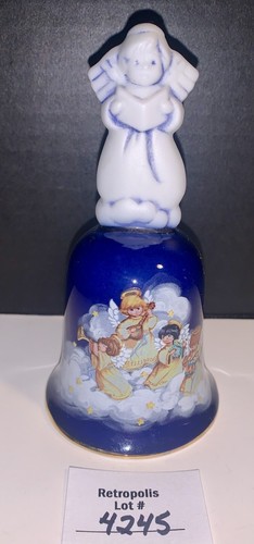 Vintage Avon 1992 Christmas Bell Heavenly Notes Blue Angel Collectible