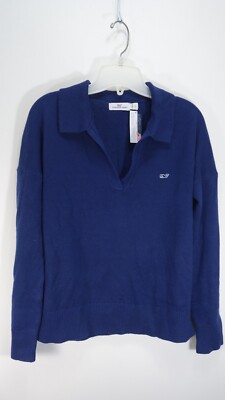 Vineyard Vines Womens Navy V Neck Collard Waffle Pullover Sweater Size Small