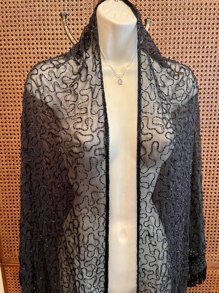 Женская винтажная черная шаль из бисера SCALA 1980-е - Изображение 4 из 4