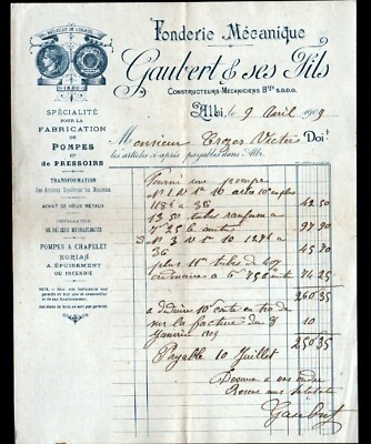 ALBI (81) GIESSEREI / PUMPEN, PRESSEN & NORIAS ''GAUBERT Konstrukteur'' um 1909