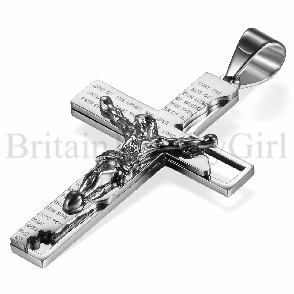 HZAN en's Stainless Steel Jesus Christ Crucifix Cross Lord's Prayer