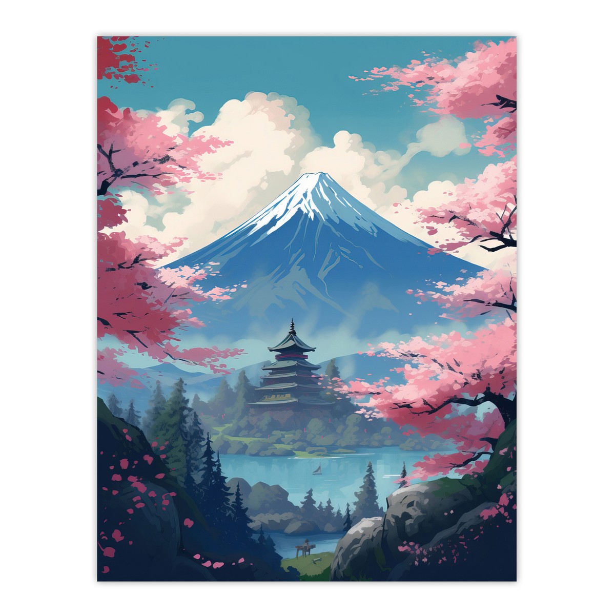 絵画 85cm x 73 cm Japanese Cherry Blossom Canvas Art: Mountain Scene, Set of 3 - Etsy