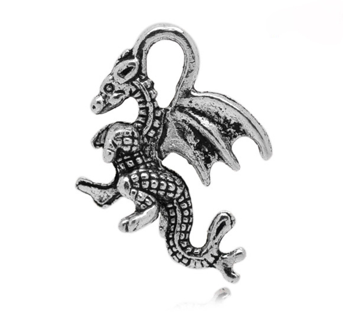 Dragon Mythical Creature Charms Pendants - 10pcs - Antique Silver Tone  21x14mm