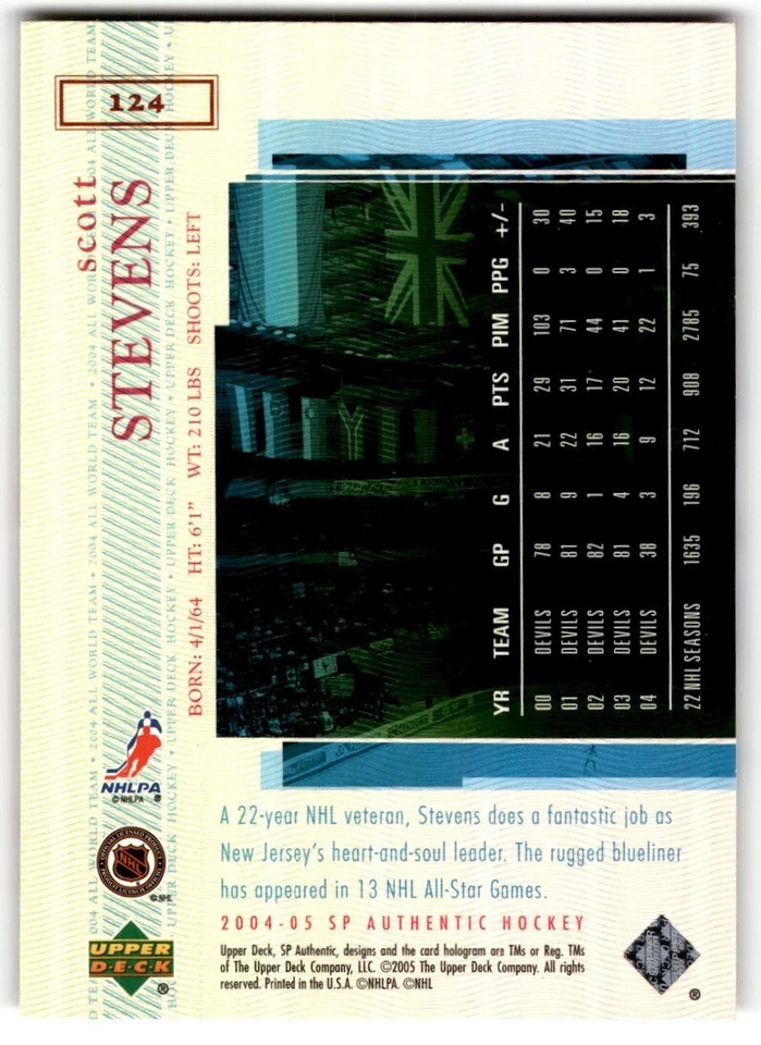 Scott Stevens 2004-05 SP Authentic AWT #124 New Jersey Devils - Image 2 of 2