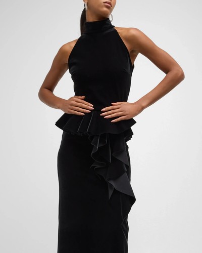 $1190 CHIARA BONI LA PETITE ROBE Sleeveless Turtleneck Velvet Peplum Gown 6 Blk - Picture 5 of 16
