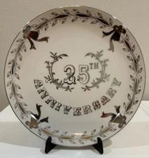 Vtg Lefton’s China Silver 25th Anniversary Commemorative Collector Plate Gift