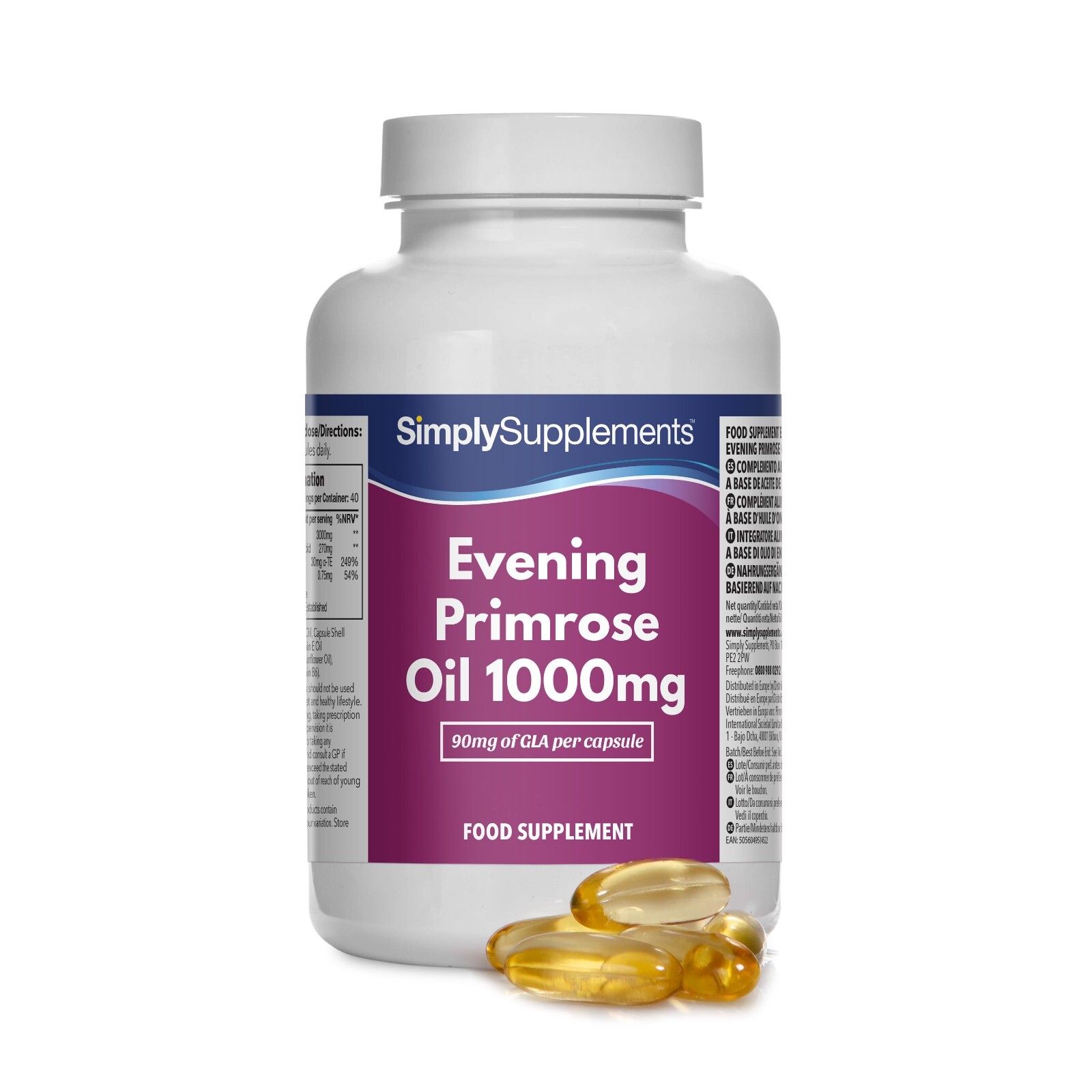 Aceite de onagra 1000 mg - 120 Cápsulas - SimplySupplements