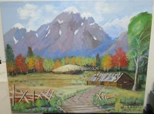 HELEN C HOLLER "DESERTED RANCH" ORIGINAL OIL ON BOARD LANDSCAPE PAINTING