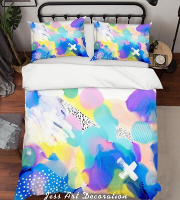 3D Abstract Watercolor Quilt Cover Set Bedding Sets Pillowcases Queen 2