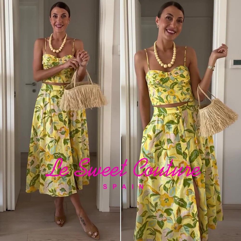 ZARA プリントリネンスカート 8351/038 ZARA WOMAN NWT SS25 PRINTED LINEN BLEND SKIRT YELLOW FLORAL