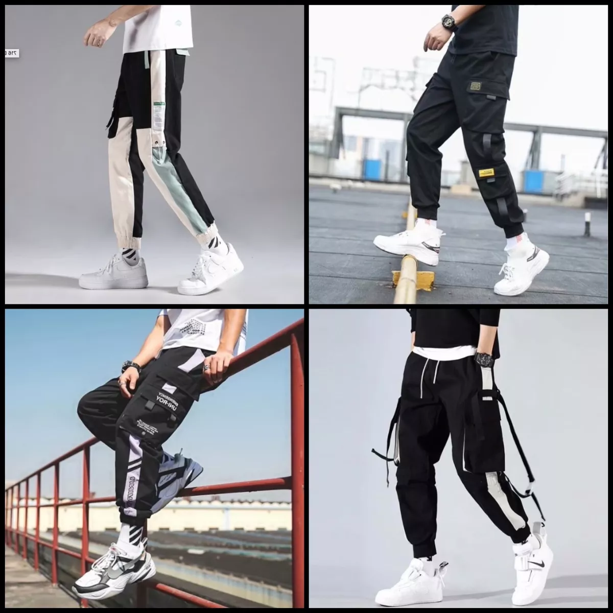 Jogging homme survêtement pantalon noir poches streetwear bande