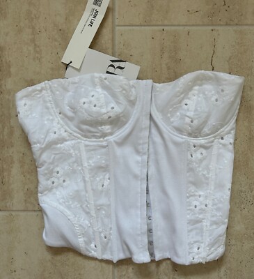 BNWT White ZARA Broiderie Cutwork Embroidery Bustier Corset Top M