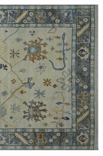9x12 Handmade Oriental Cream Transitional Oushak Area Rug | Hand-Knotted Rug - Picture 6 of 9