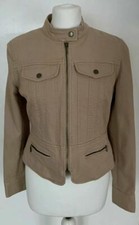 Womens Apostrophe Beige/sand Stretch Cropped Fitted Cotton Mix Jacket Size Uk 8