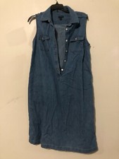 Talbots Size 8 Denim Blue Shirt Dress Women Stylish 100 Cotton