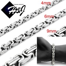 7"-11"MEN Stainless Steel 4mm/6mm/9mm Silver Byzantine Box Link Chain Bracelet