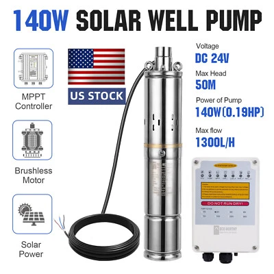 3" DC 24V Solar Water Pump Deep Well Pump Submersible Bore MPPT Controller Kit