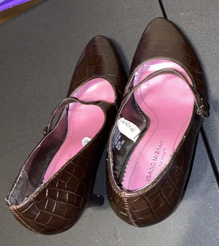 Isaac Mizrahi Mary Jane Brown Animal Print Strap Heel Women's Size 7 - Picture 8 of 15