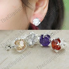 CLIP ON cubic zirconia EARRINGS silver plated CLIPS 8mm brilliant cut CZ crystal