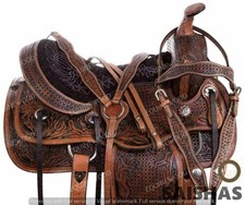 Western Barrel Leather Horse Saddle Full Tack Set. Size-10"-18" inch