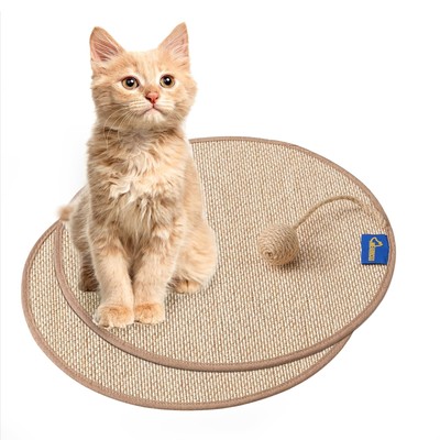 Cat Scratch Mat [2-Pack] - 15.7 X 15.7 Inch Round Cat Scratcher Mat Woven fro...