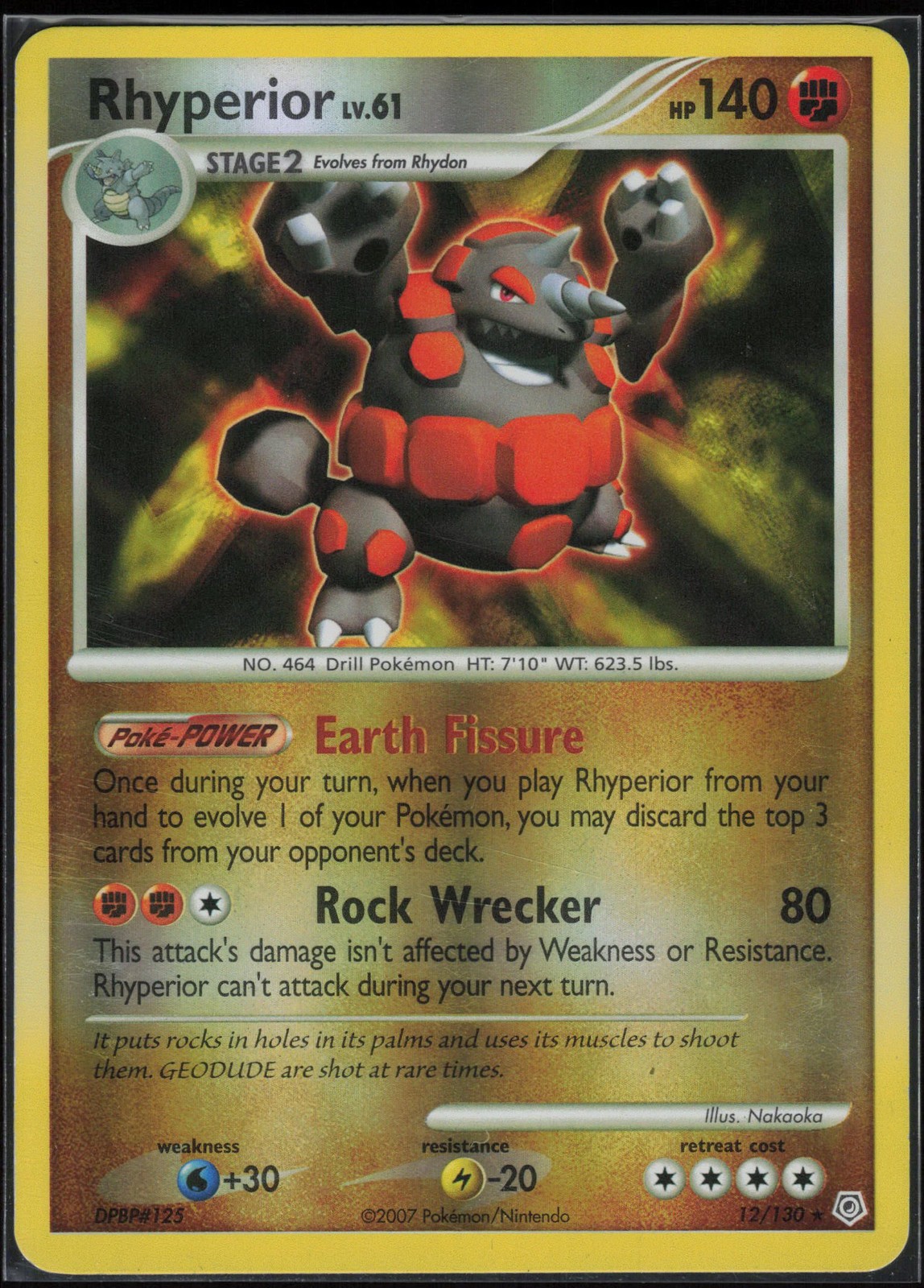 Rhyperior 12/130 Holo Rare Diamond & Pearl Pokemon Lightly Played
