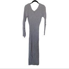 Fashion Nova V-Neck Distressed Ribbed Sweater Dress Size Medium