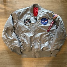 Alpha Industries Man International Bomber Jacket NASA Patches MA-1 Silver Medium
